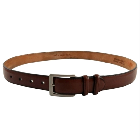 W. KLEINBERG Tobacco Brown Double Loop Leather Belt Nickel Black Edging USA 34 - Picture 1 of 8
